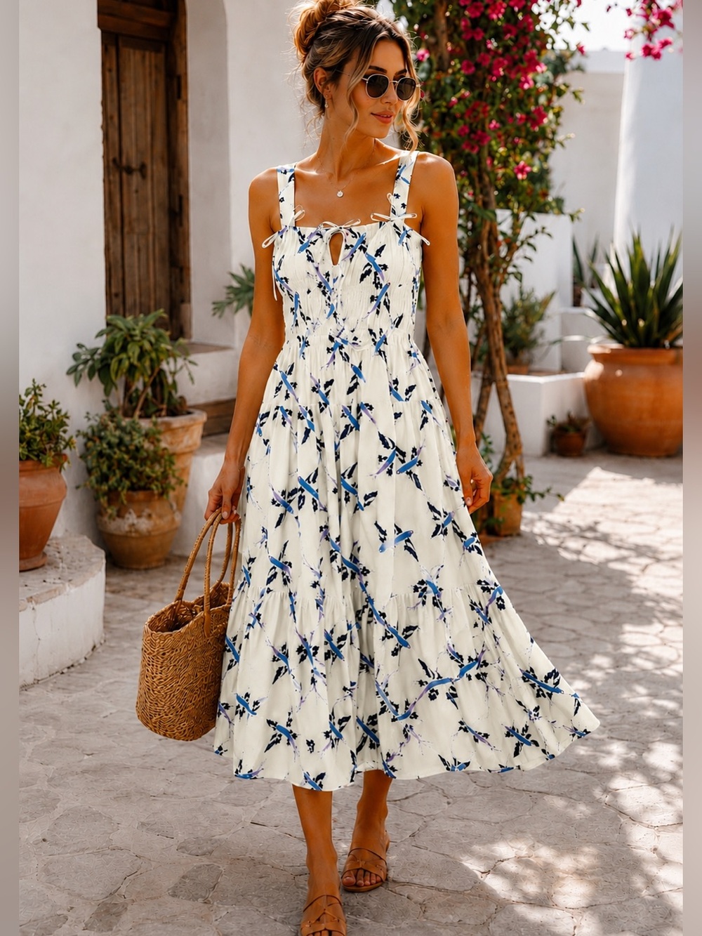 The Lulo Project NWT Flying Fish Print Smocked Midi Resort Dress XL